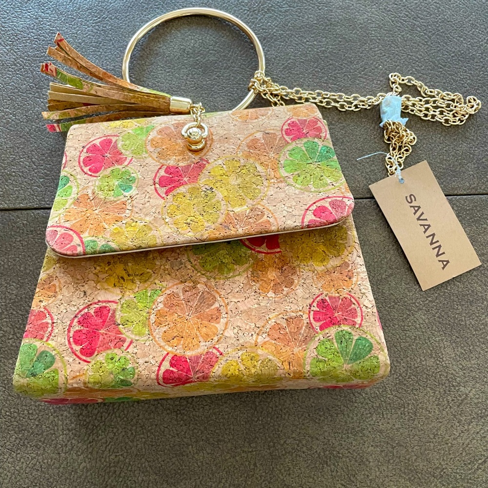 NWT‎ Fruit Cork Boho/Bohemian Spring Cork Bag/Purse Tan/Orange and Green NEW